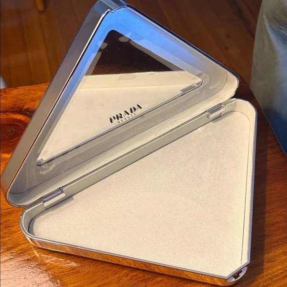 NEW Prada Beauty Metallic Silver Triangle Case Clutch - Picture 3 of 6
